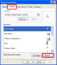 Changing pointers in Mouse properites dialog.