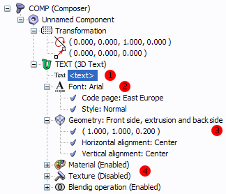 Properties of the 3D text component