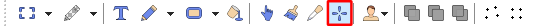 A screenshot of the cursor editor's toolbar when editing a raster layer. The hot spot tool is outlined in red. A screenshot of the cursor editor's toolbar when editing a raster layer. The hot spot tool is outlined in red.