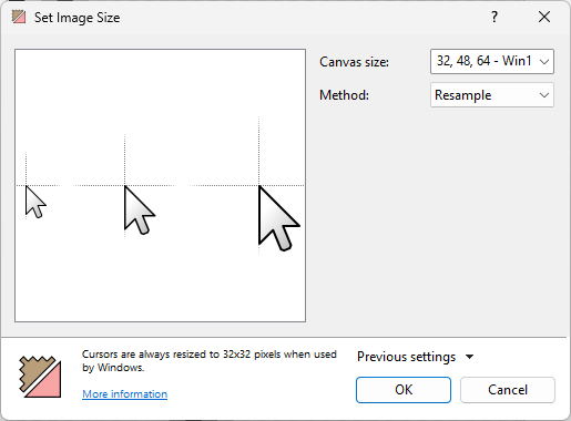 A screenshot of the Set Image Size window. A screenshot of the Set Image Size window.