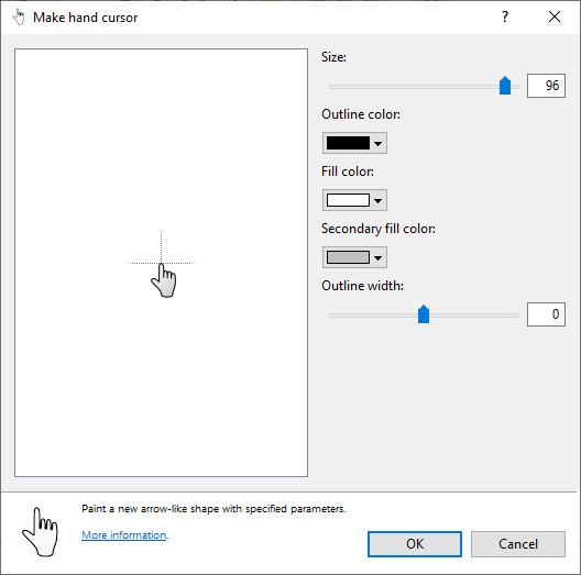 A screenshot of the Make hand cursor wizard A screenshot of the Make hand cursor wizard