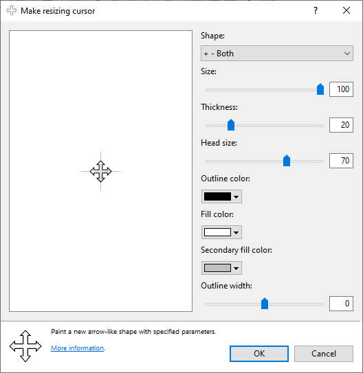 A screenshot of the Make resizing cursor wizard A screenshot of the Make resizing cursor wizard