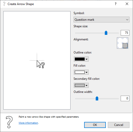 A screenshot of the Symbol wizard. An arrow shape is already drawn beforehand. A screenshot of the Symbol wizard. An arrow shape is already drawn beforehand.