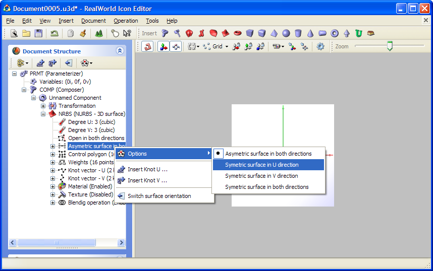 Create a new document with a symmetric NURBS patch